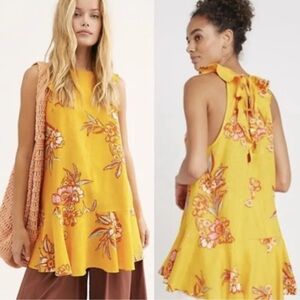 Free people summer in Tulum linen floral tunic yellow tie open back